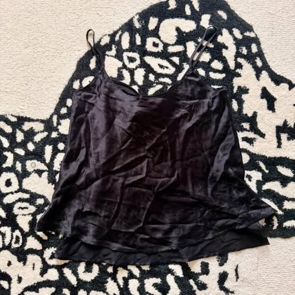 NWT MAX&Co Black Tonal Animal Satin Camisole Layered Hem US 8